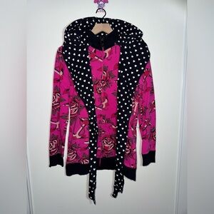 JustFab Hooded Scarf Jacket Women’s Size Large Anchors Polka Dots Cotton Blend